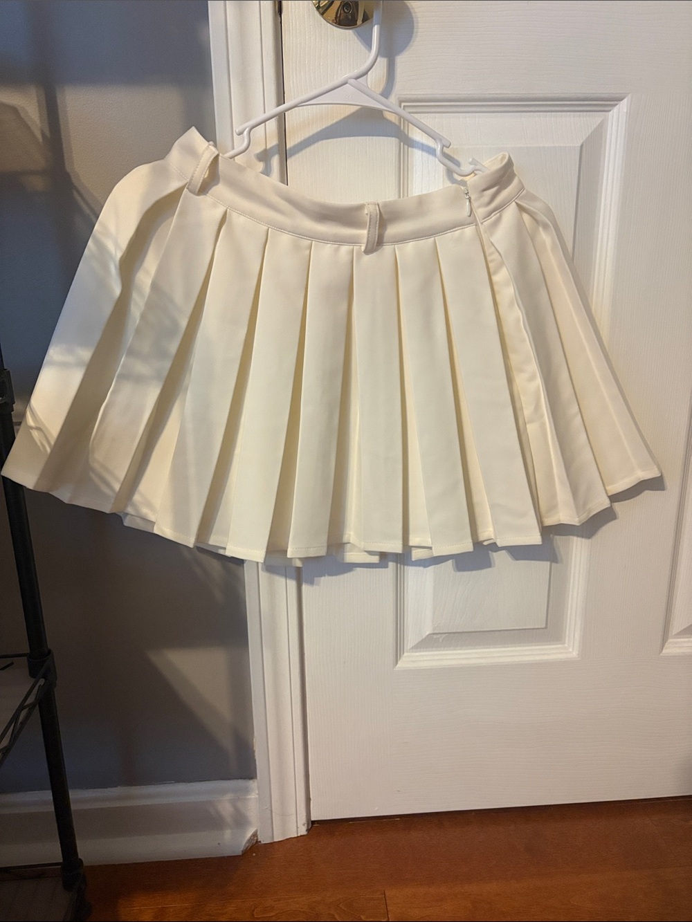 Meshki Cream Pleated Skater Mini Skirt